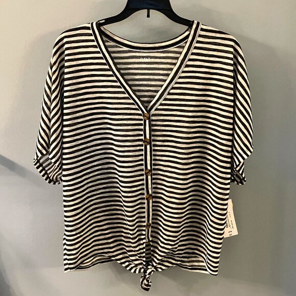 A.N.A. Striped Black & White Button Down Lightweight Tunic Top Size Large NWT - Picture 1 of 8